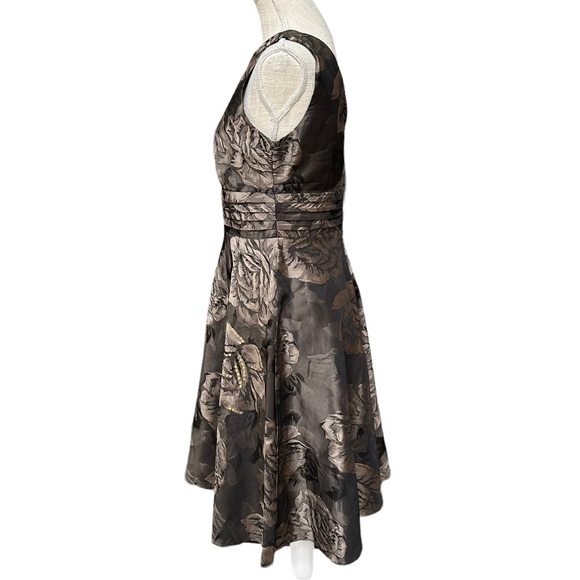 Robbie Bee Women's Brown A-Line Floral Print with Embroideries V-Neck Midi Dress - Picture 2 of 12